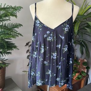 American Eagle Cold Shoulder Navy Floral Top L